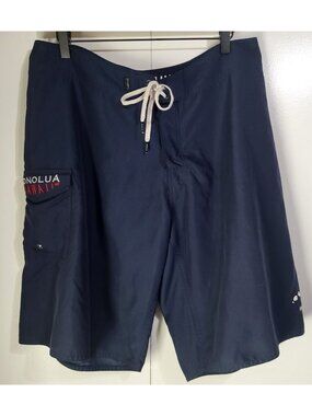 Honolua Surf Co Men SZ 36 Navy Blue Board Shorts Swim Trunks Hawaiian Cargo